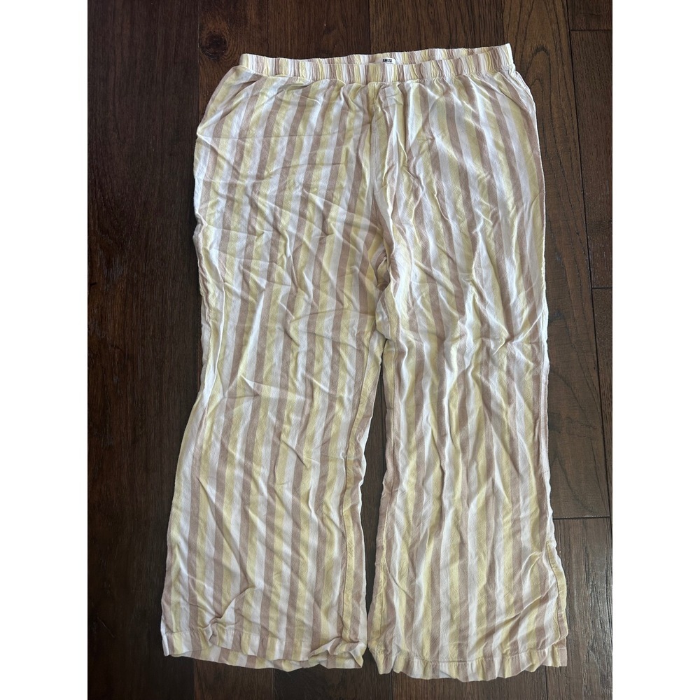 Amuse Society Womens Striped Wide Leg Lounge Pants Yellow Tan Elastic Waist XL
